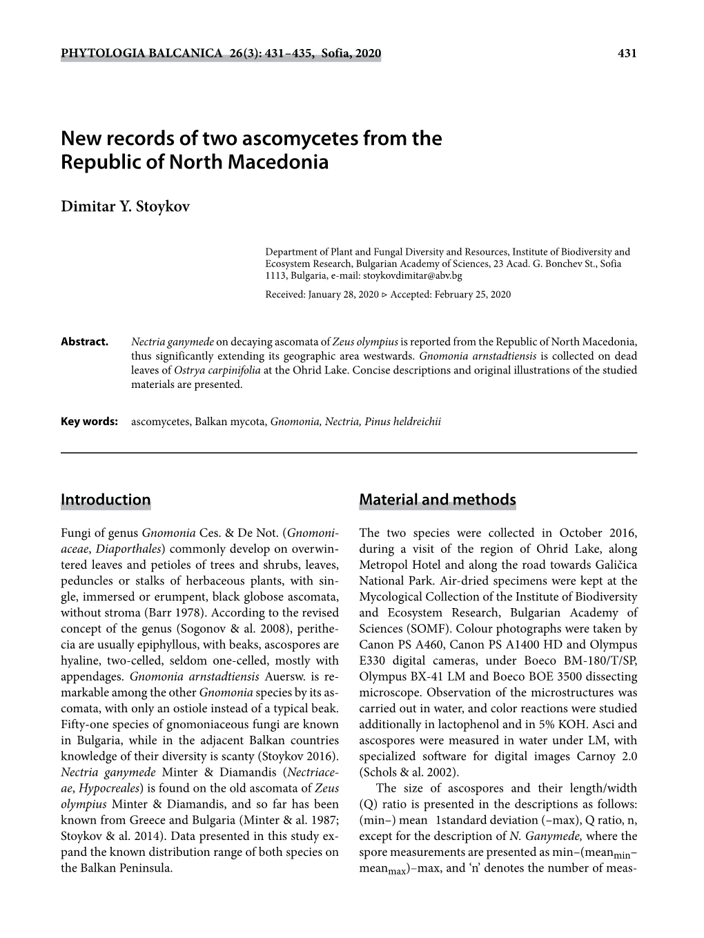 New Records of Two Ascomycetes from the Republic of North Macedonia