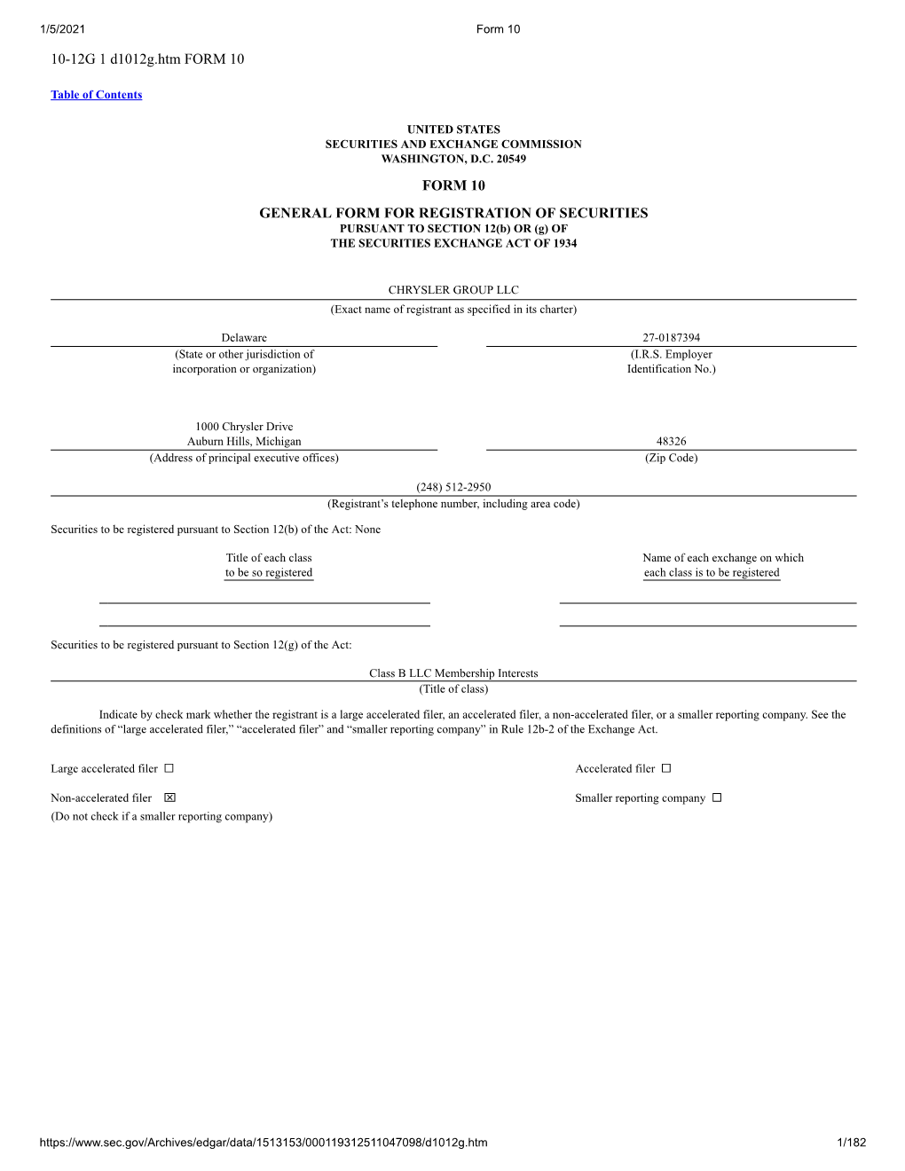 10-12G 1 D1012g.Htm FORM 10 FORM 10 GENERAL FORM for REGISTRATION of SECURITIES