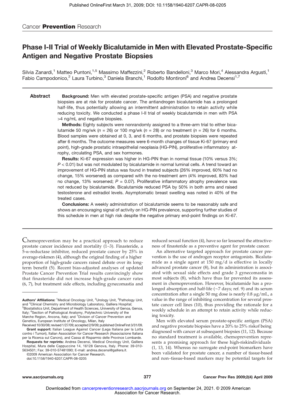 Phase I-II Trial of Weekly Bicalutamide in Men with Elevated Prostate-Specific Antigen and Negative Prostate Biopsies