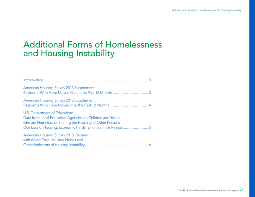 Additional Forms of Homelessness and Housing Instability