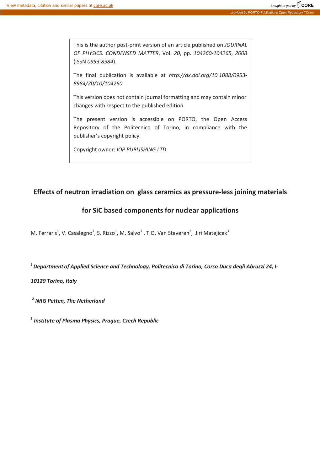 Effects of Neutron Irradiation on Glass Ceramics As Pressure Less Joining