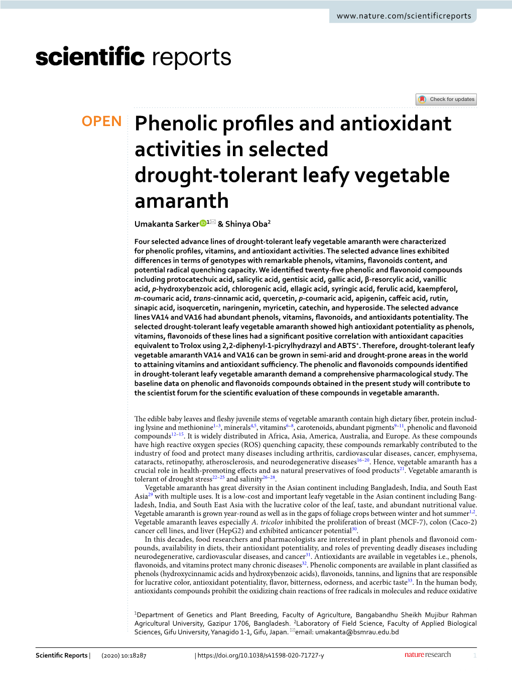 Phenolic Profiles and Antioxidant Activities in Selected Drought