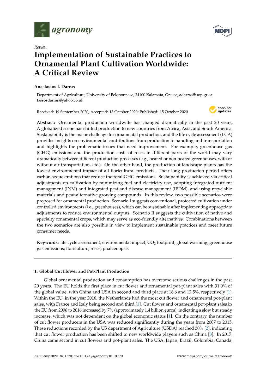 Implementation of Sustainable Practices to Ornamental Plant Cultivation Worldwide: a Critical Review