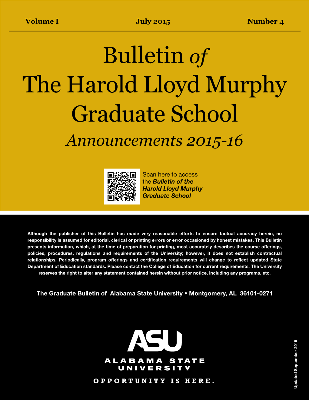 Bulletin of the Harold Lloyd Murphy Graduate School Announcements 2015-16