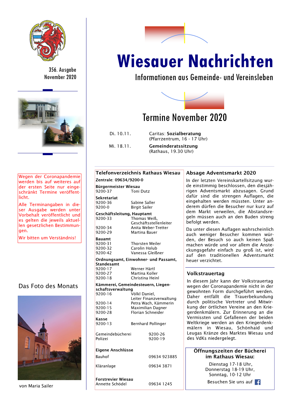 November 2020 Informationen Aus Gemeinde- Und Vereinsleben