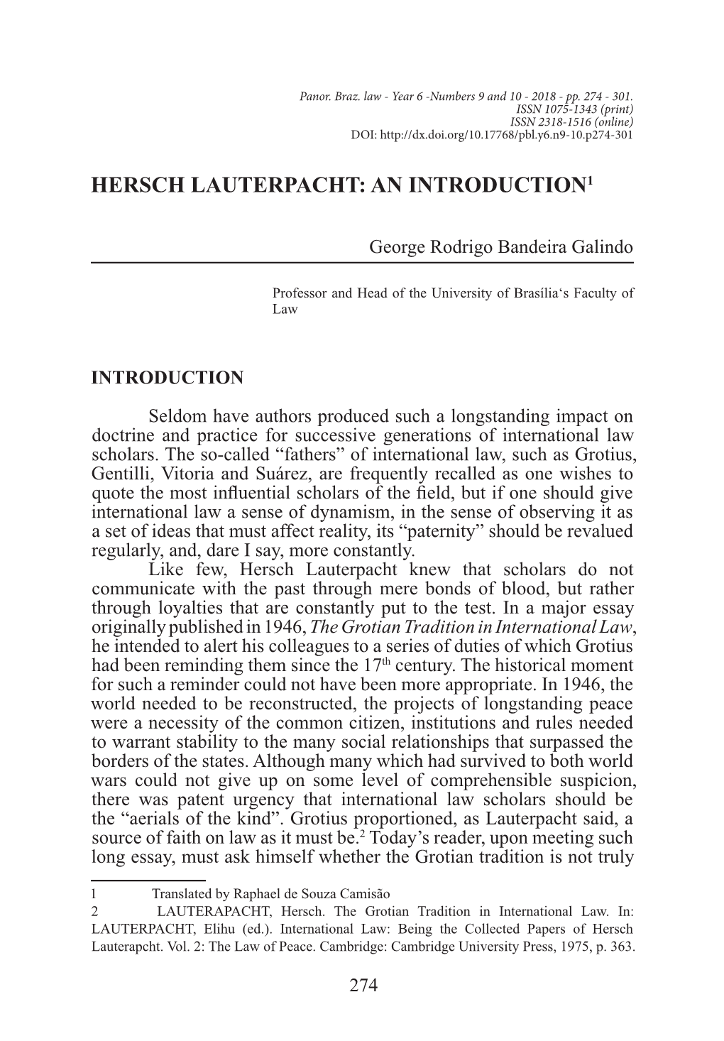 Hersch Lauterpacht: an Introduction1