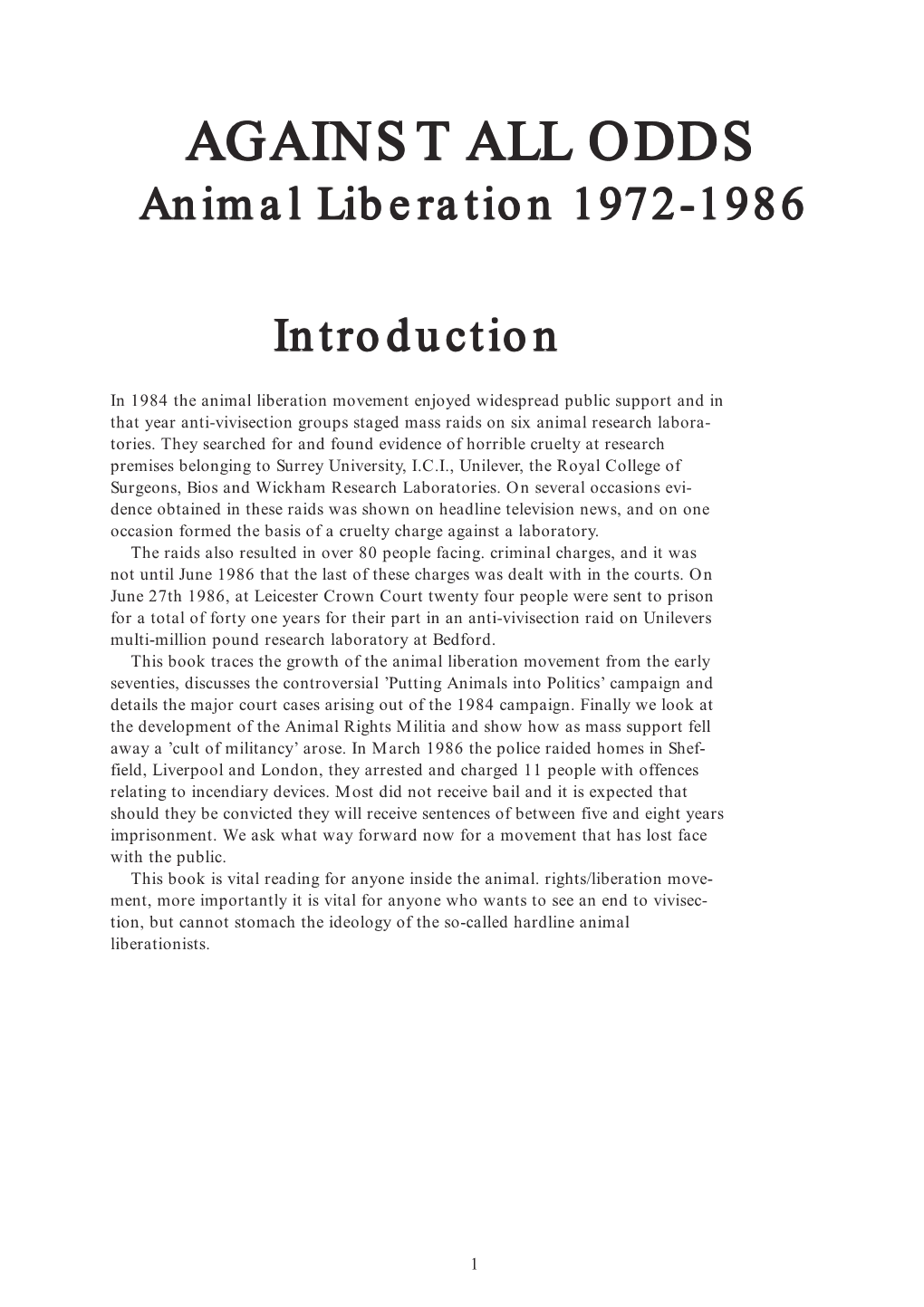 Animal Liberation 1972-1986