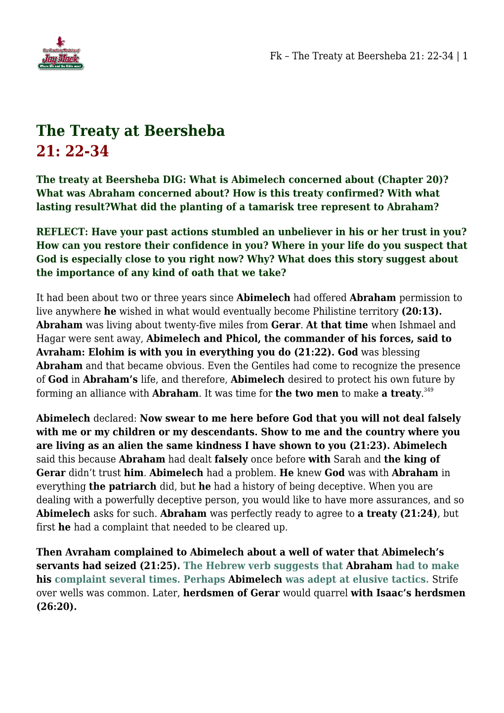 The Treaty at Beersheba 21: 22-34 | 1