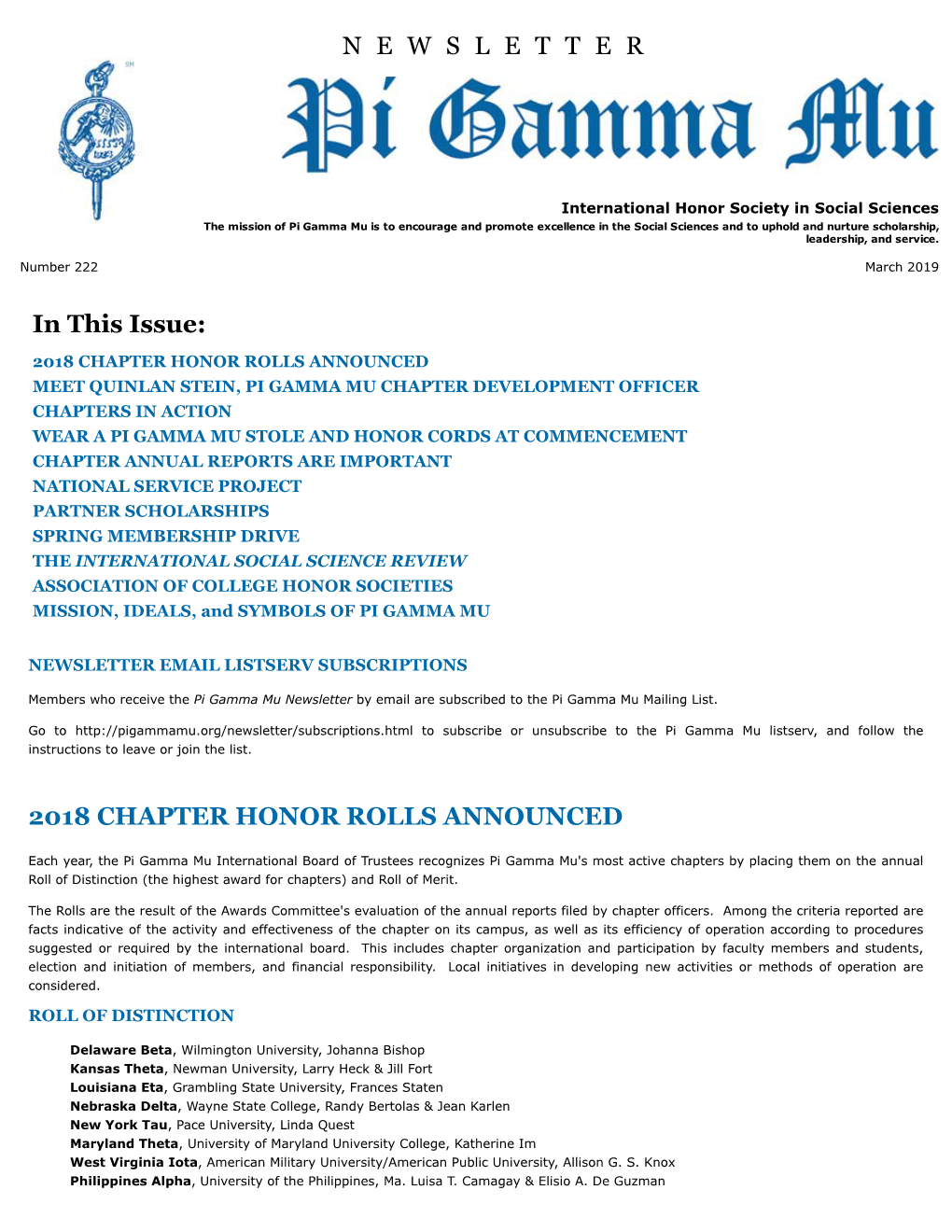 Pi Gamma Mu International Newsletter: March 2019