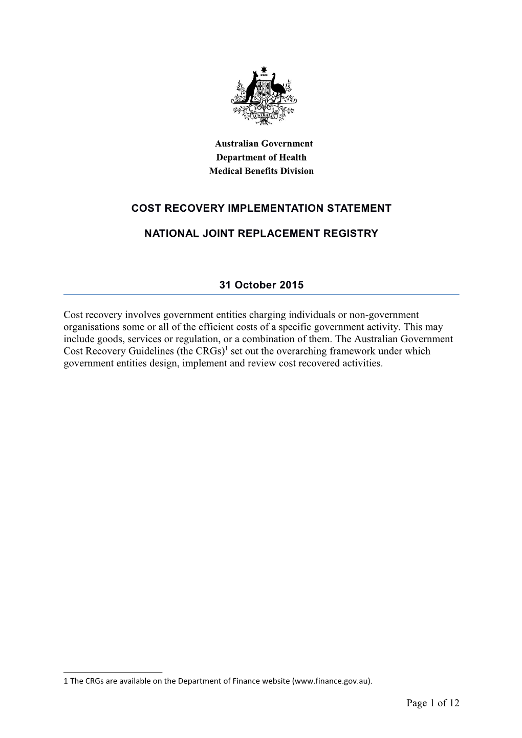 Cost Recovery Implementation Statement Template