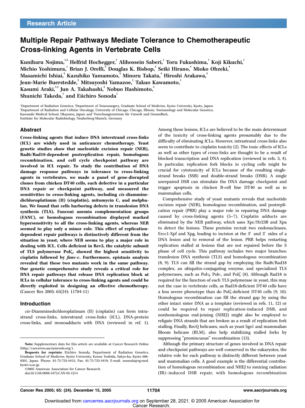 Multiple Repair Pathways Mediate Tolerance to Chemotherapeutic Cross-Linking Agents in Vertebrate Cells