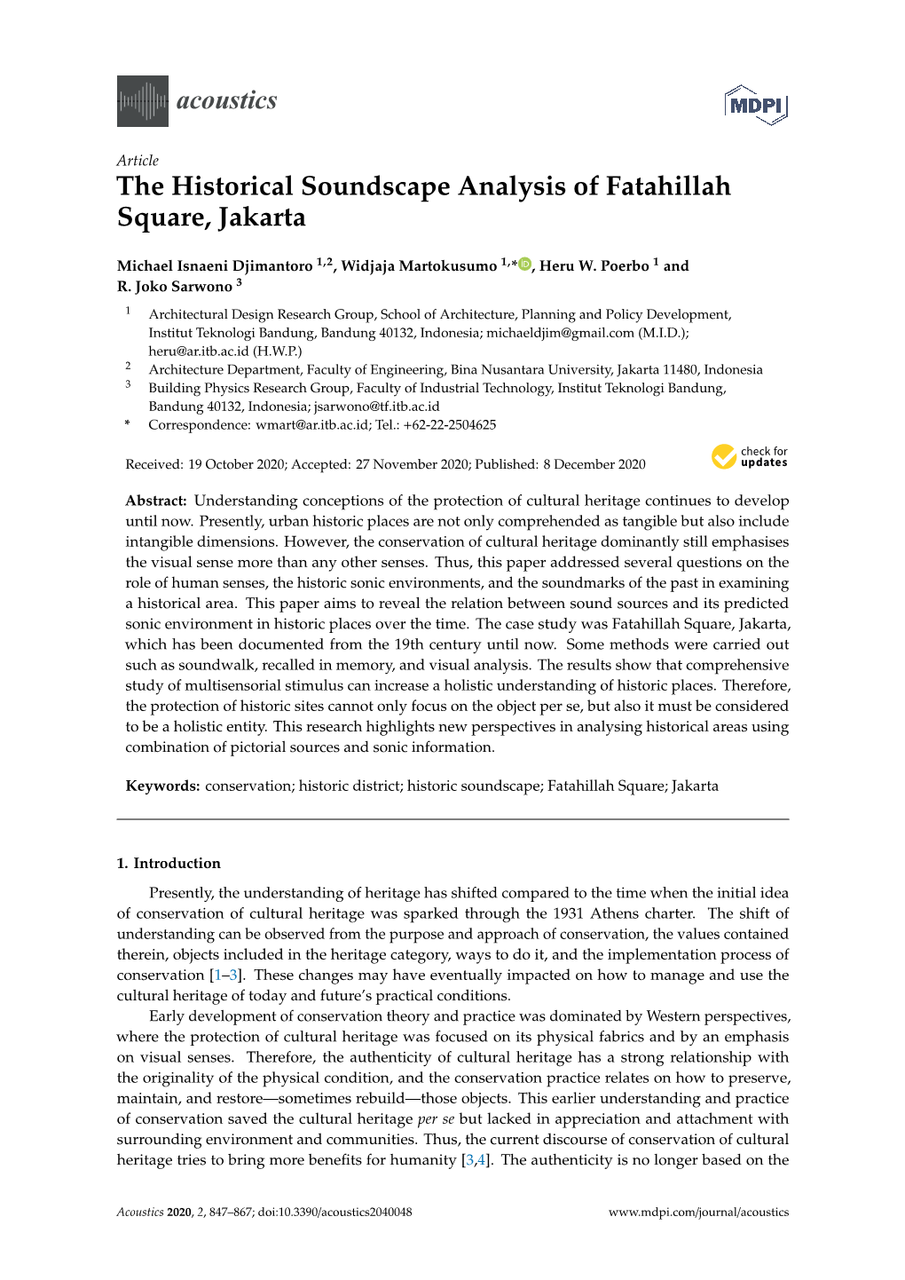 The Historical Soundscape Analysis of Fatahillah Square, Jakarta