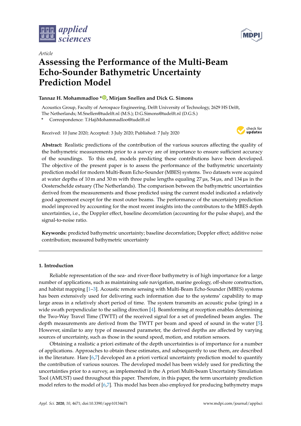 Assessing the Performance of the Multi-Beam Echo-Sounder Bathymetric Uncertainty Prediction Model