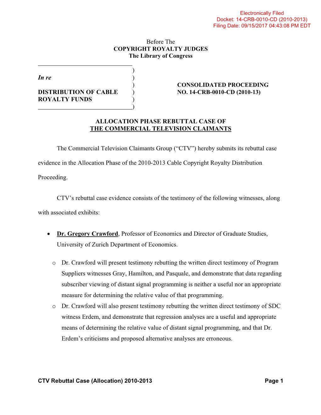 Allocation Phase Rebuttal Case of the Commercial Television Claimants