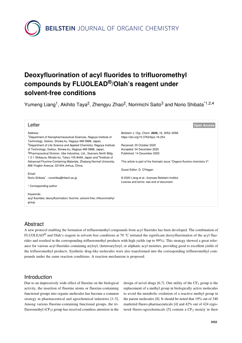 Deoxyfluorination of Acyl Fluorides to Trifluoromethyl Compounds by FLUOLEAD®/Olah’S Reagent Under Solvent-Free Conditions