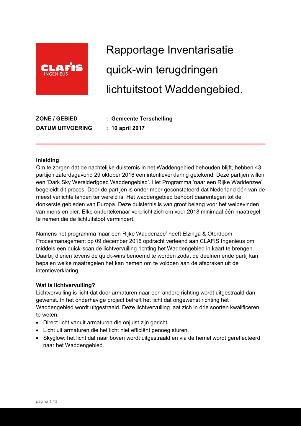 Rapportage Inventarisatie Quick-Win Terugdringen Lichtuitstoot