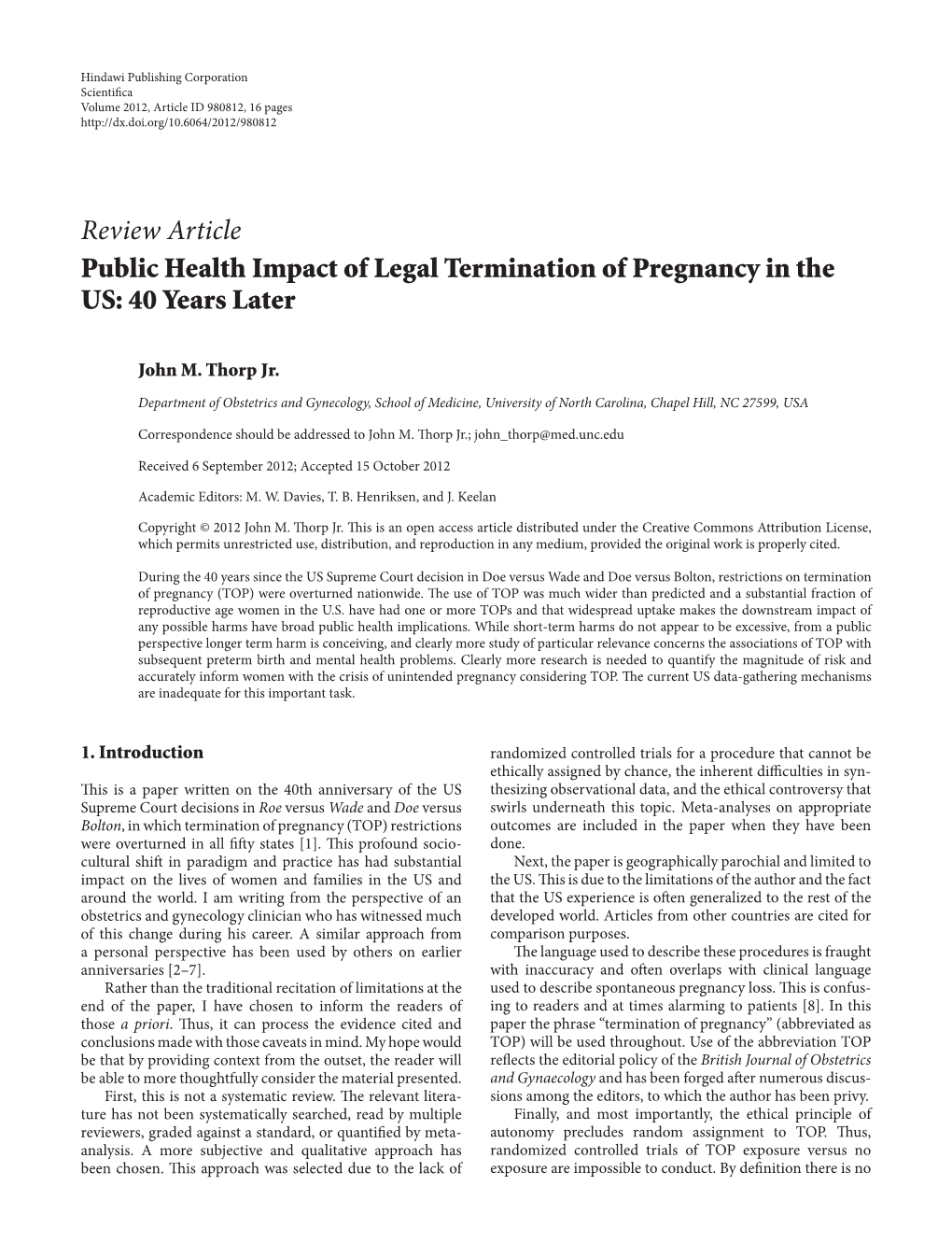 Public Health Impact of Legal Termination of Pregnancy in the US: 40 Years Later