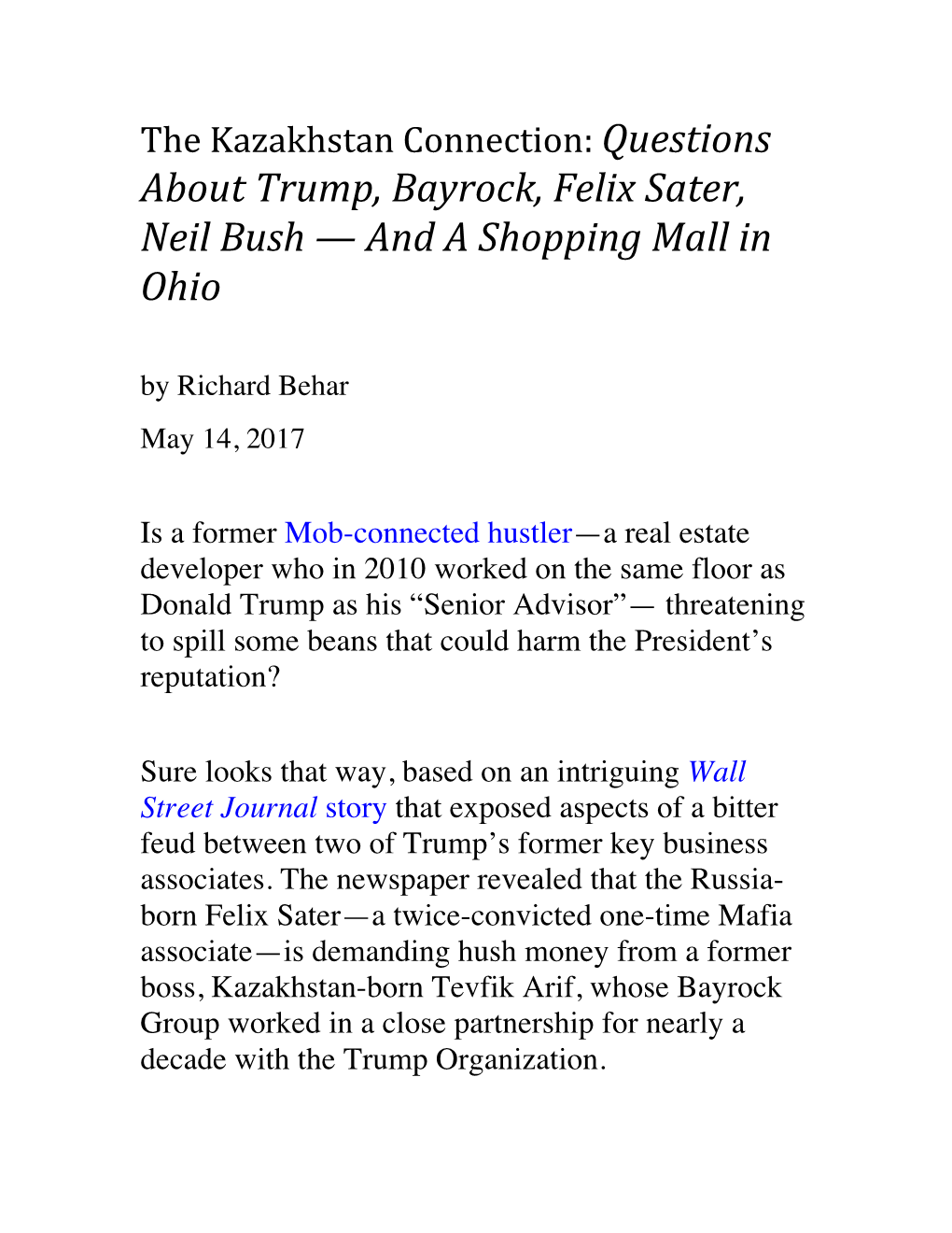 About Trump, Bayrock, Felix Sater, Neil Bush — and a Shopping Mall in Ohio