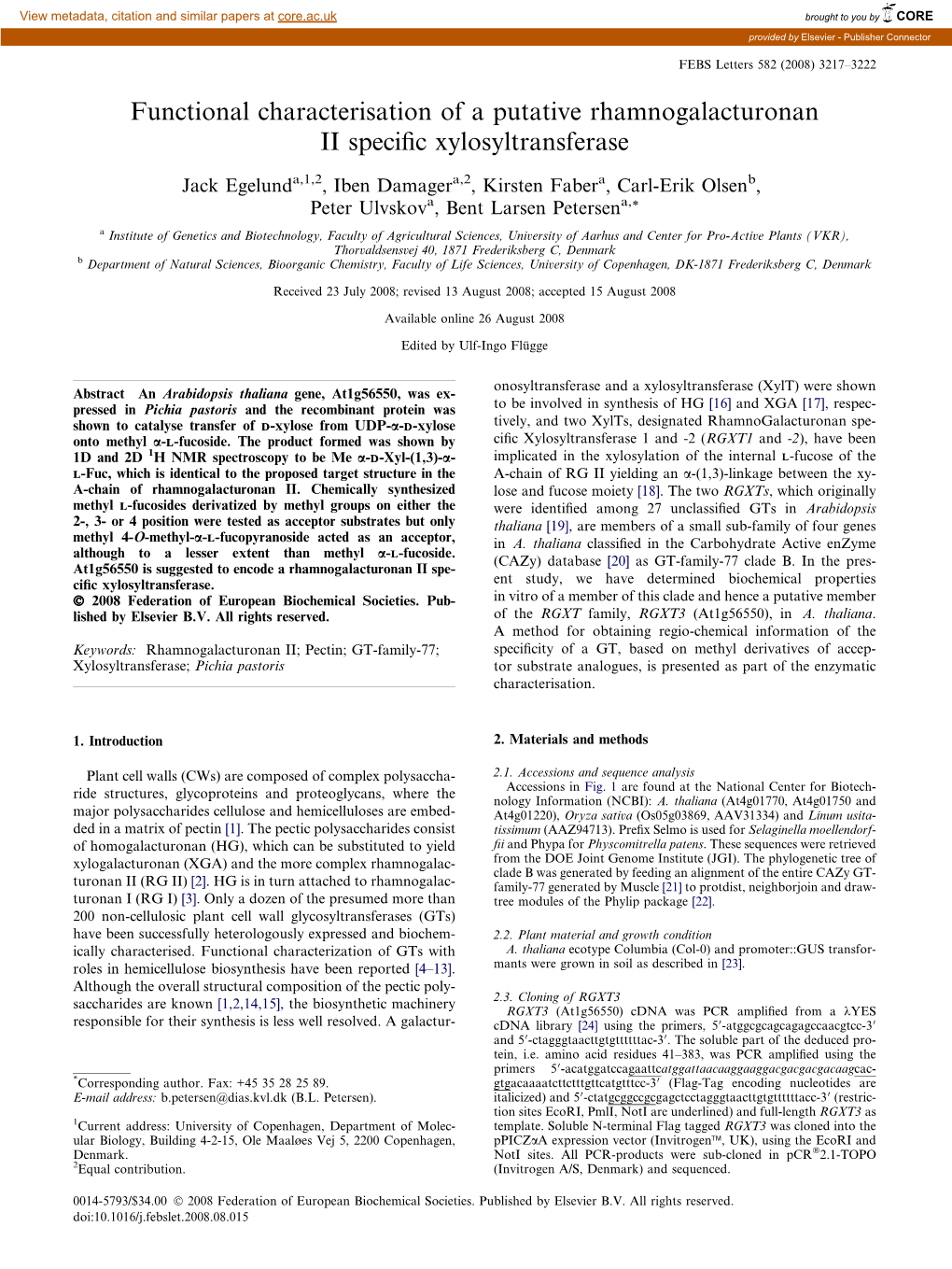 Functional Characterisation of a Putative Rhamnogalacturonan II Speciﬁc Xylosyltransferase