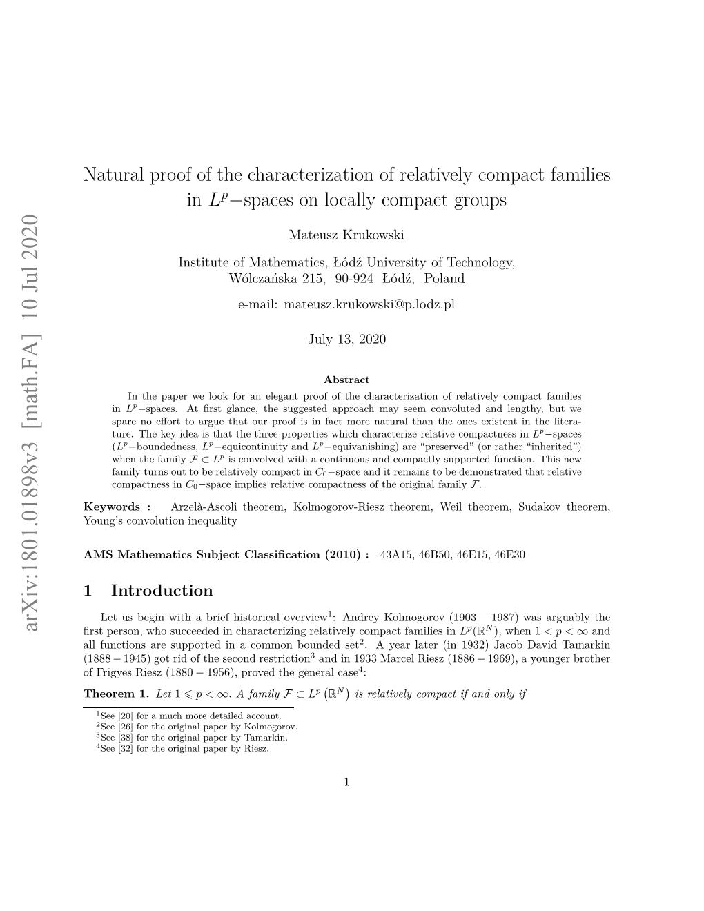 Natural Proof of the Characterization of Relatively Compact Families in Lp