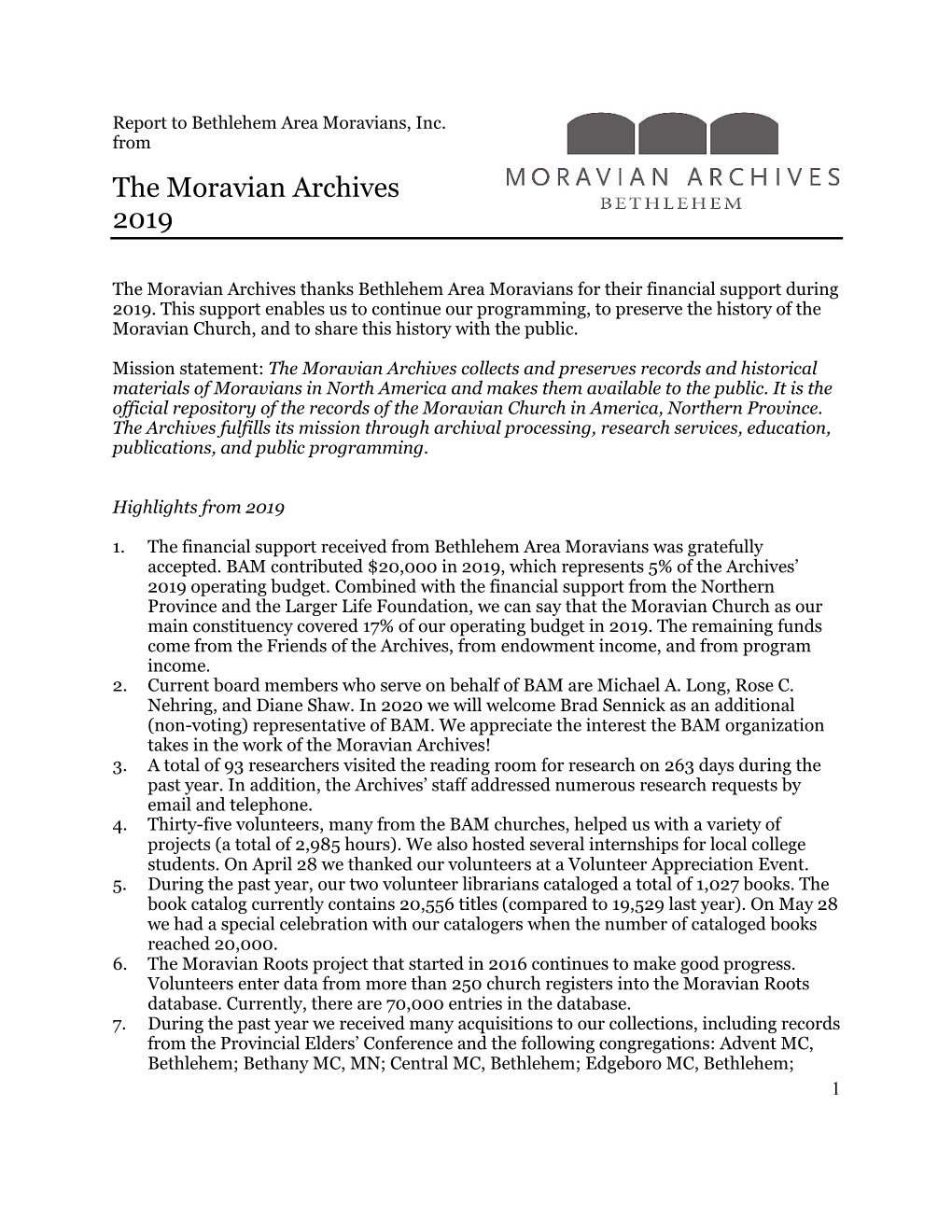 The Moravian Archives 2019