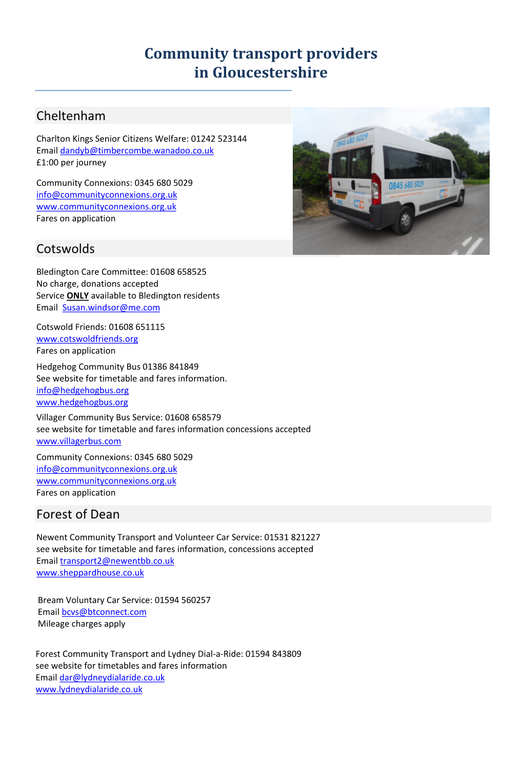 Community Transport Providers in Gloucestershire