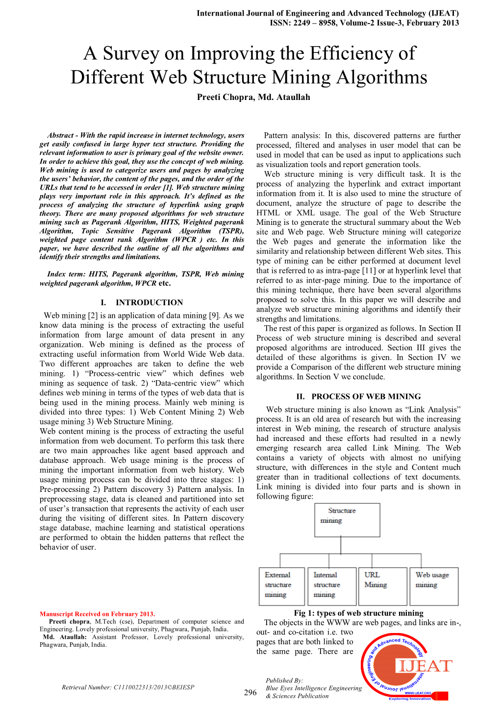 A Survey on Improving the Efficiency of Different Web Structure Mining Algorithms