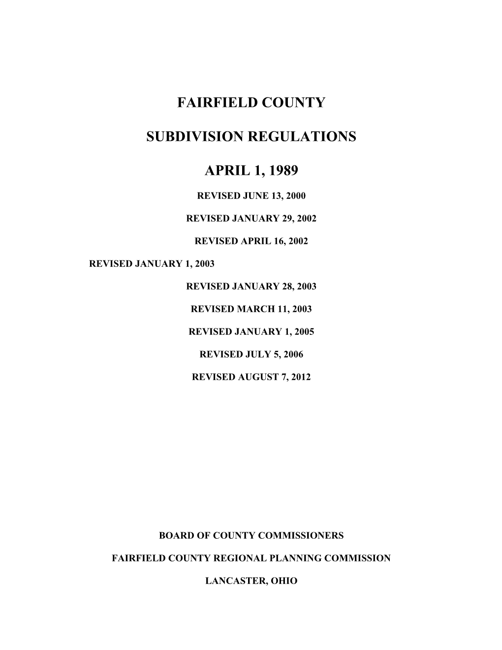 Fairfield County Subdivision Regulations