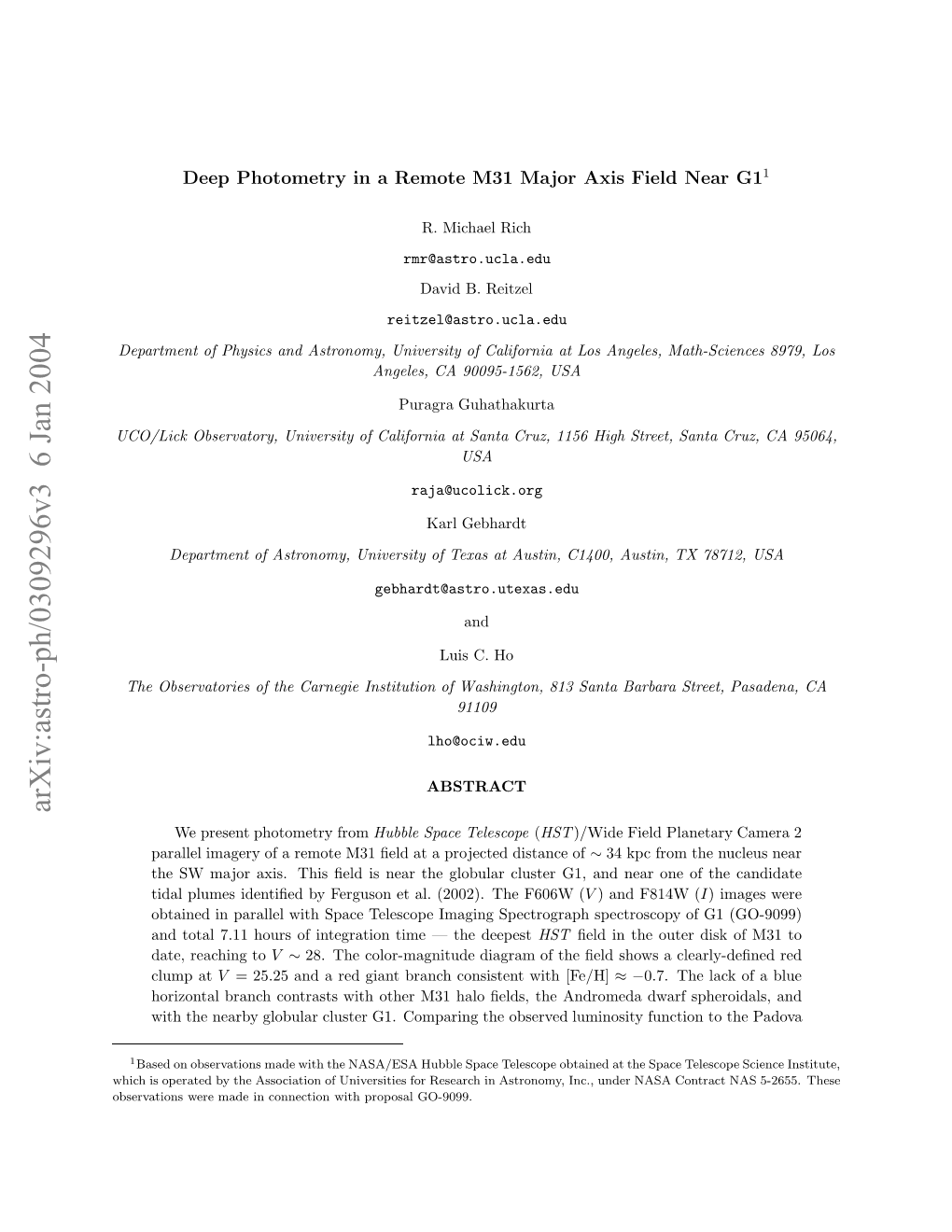 Deep Photometry in a Remote M31 Major Axis Field Near G1