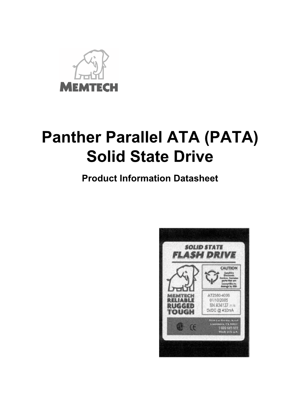 Panther Parallel ATA (PATA) Solid State Drive Datasheet
