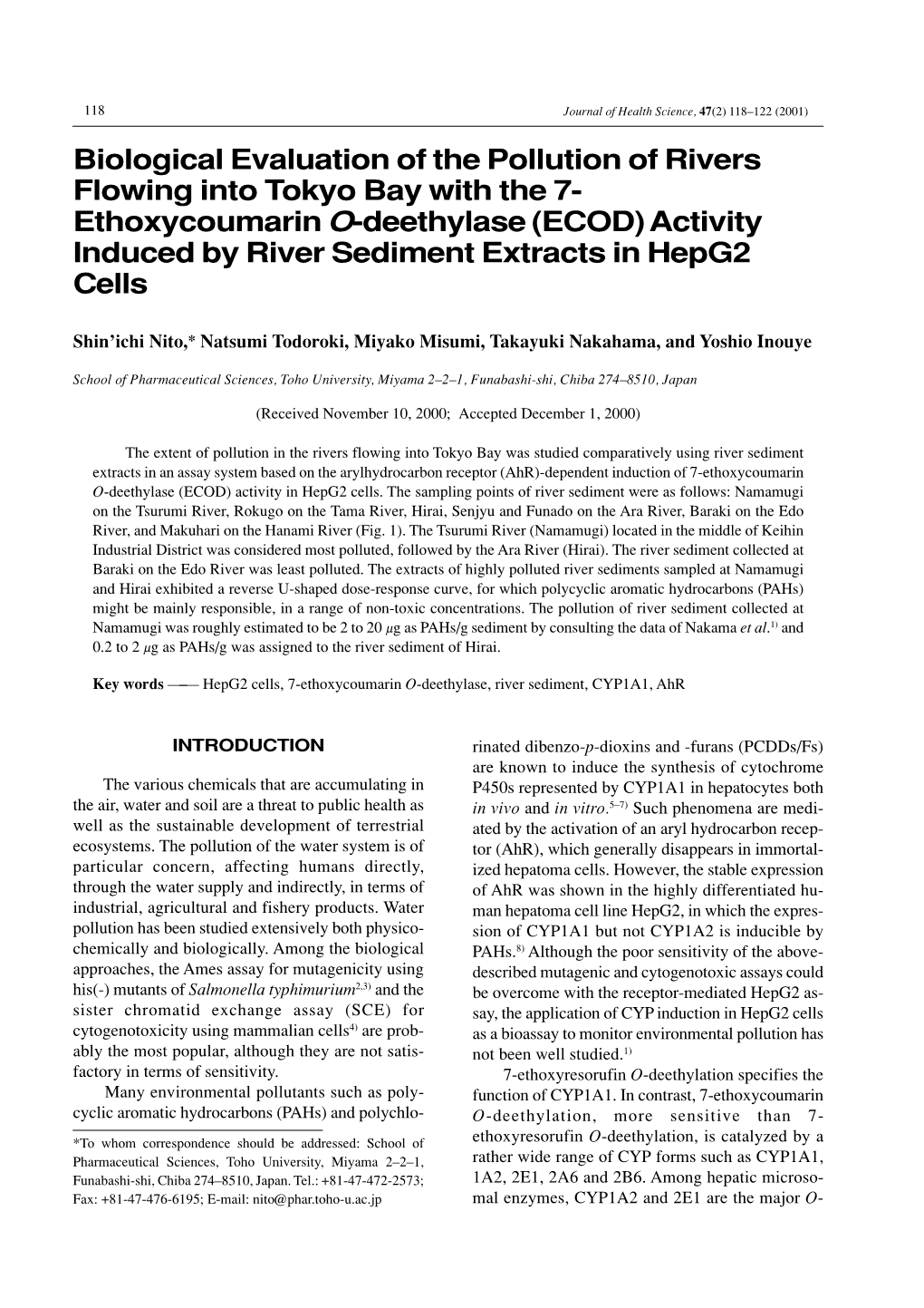 Biological Evaluation of the Pollution of Rivers Flowing Into Tokyo Bay