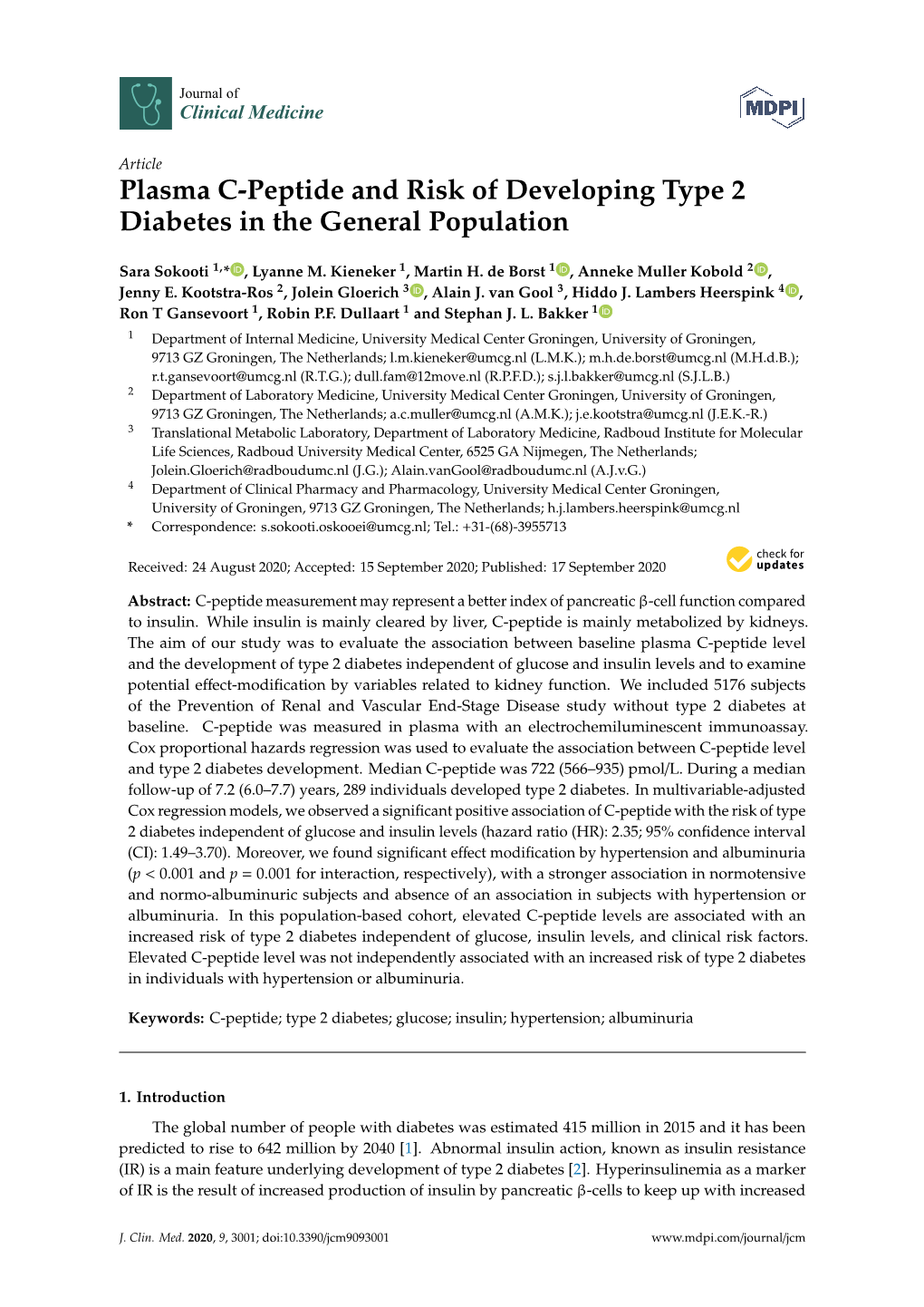 Plasma C-Peptide and Risk of Developing Type 2 Diabetes in the General Population