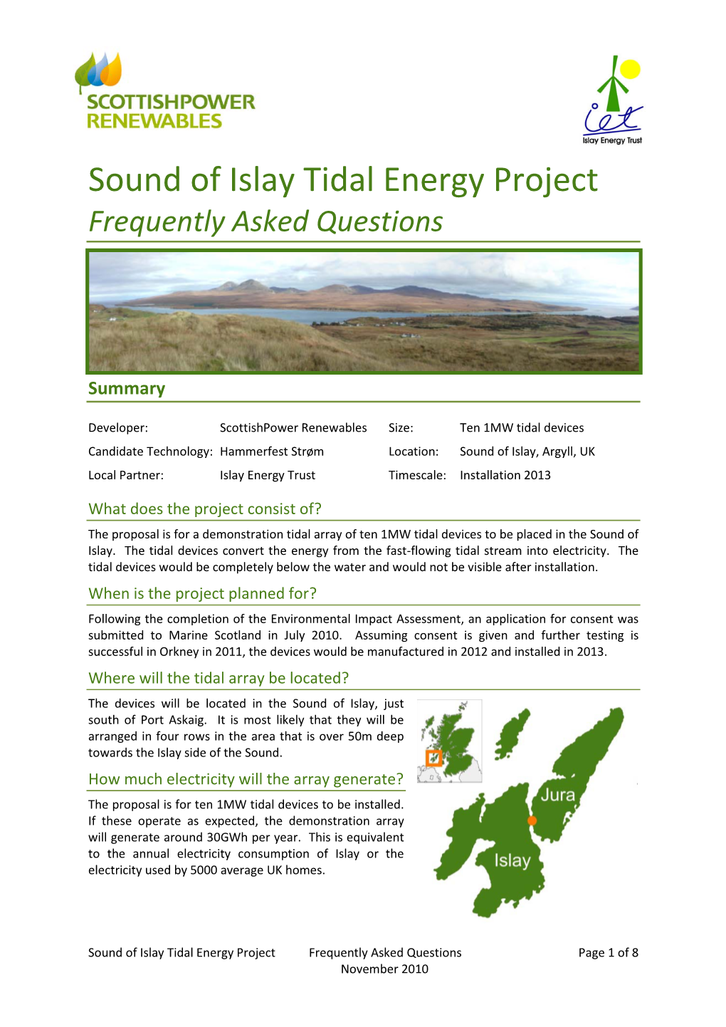 Sound of Islay Tidal Energy Project Frequently Asked Questions