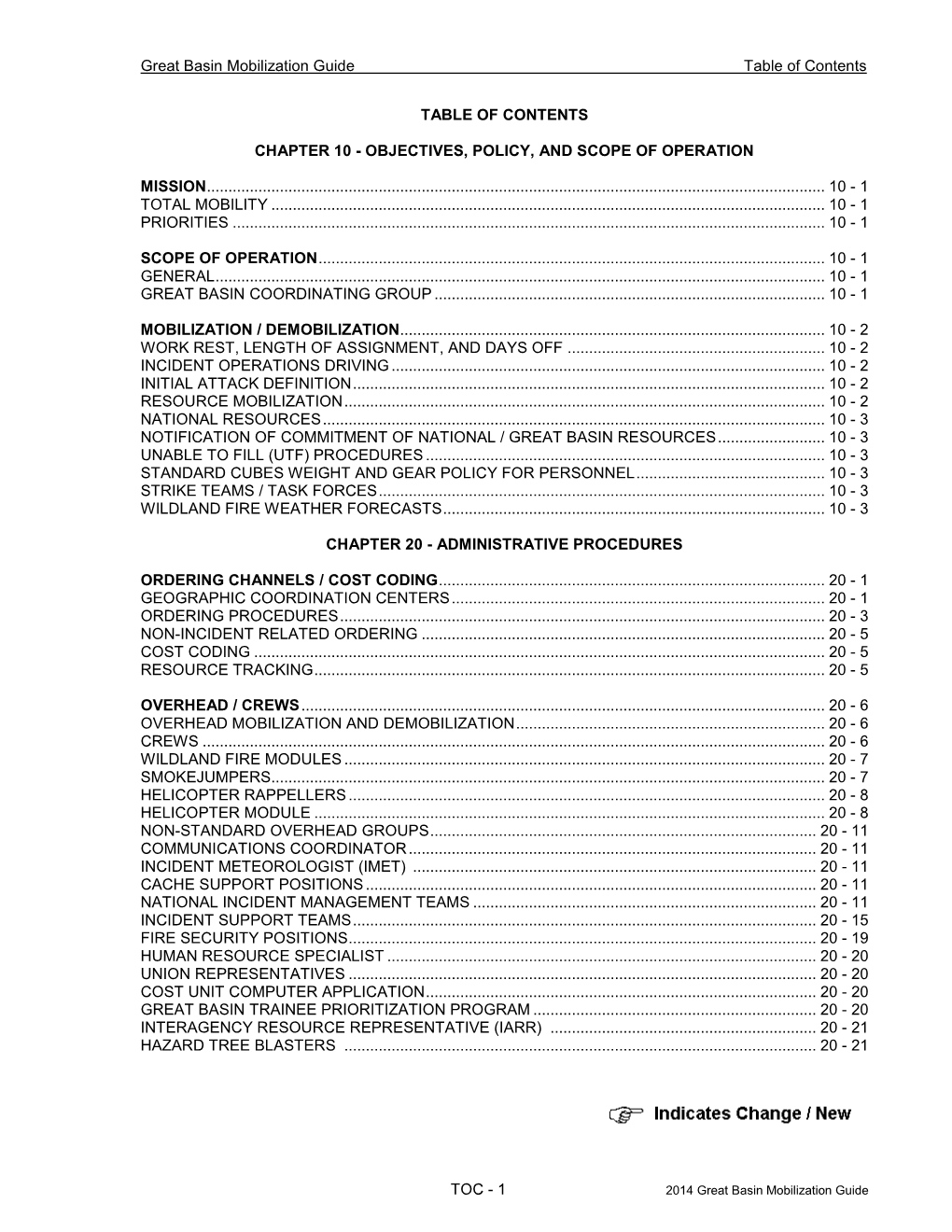 Great Basin Mobilization Guide Table of Contents