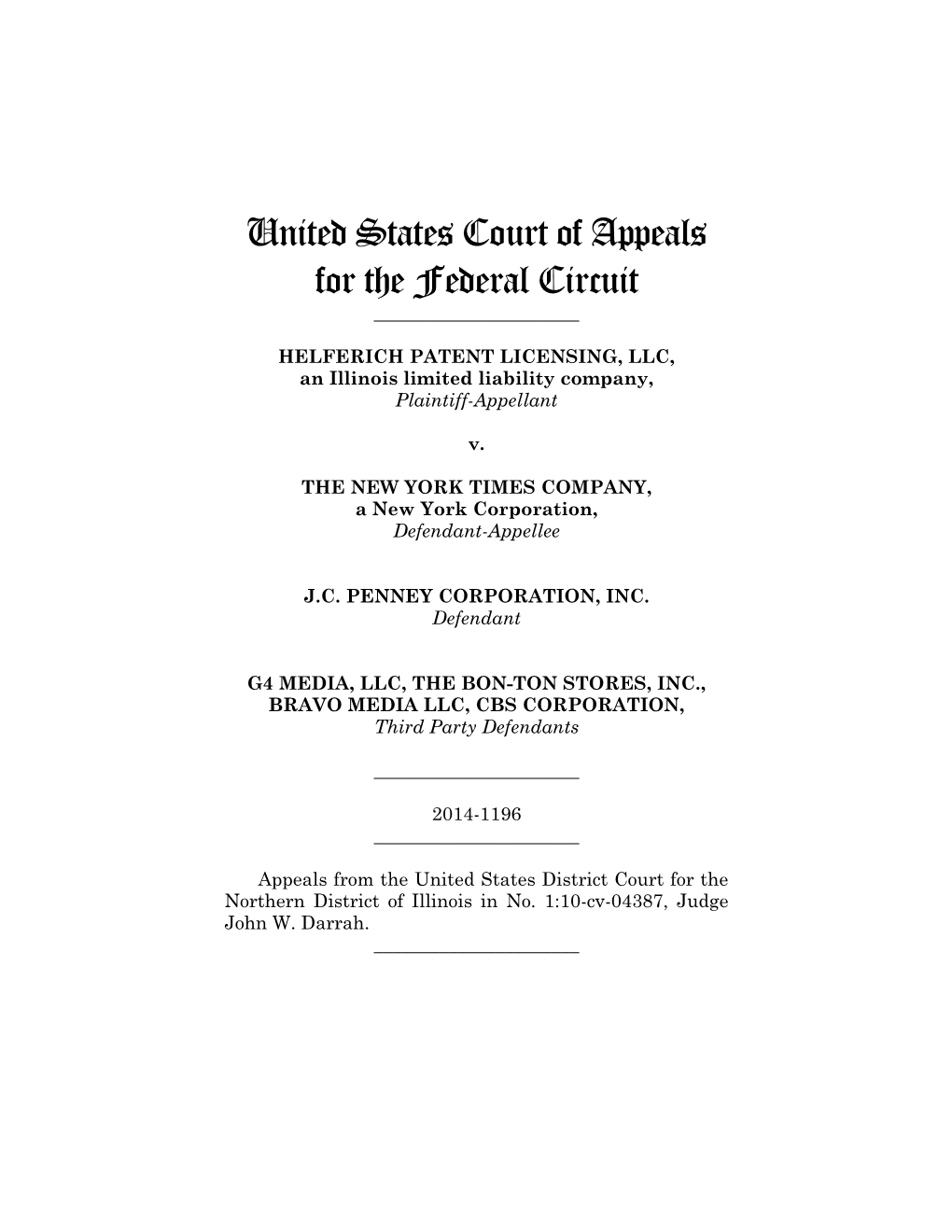 HELFERICH PATENT LICENSING, LLC, an Illinois Limited Liability Company, Plaintiff-Appellant