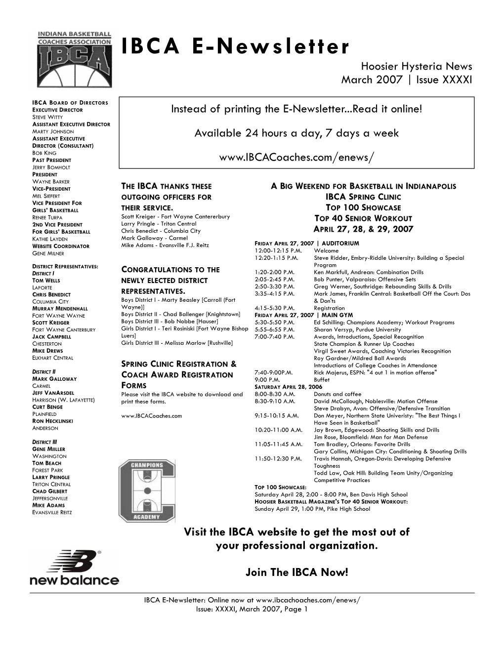 IBCA E-Newsletter Hoosier Hysteria News March 2007 | Issue XXXXI
