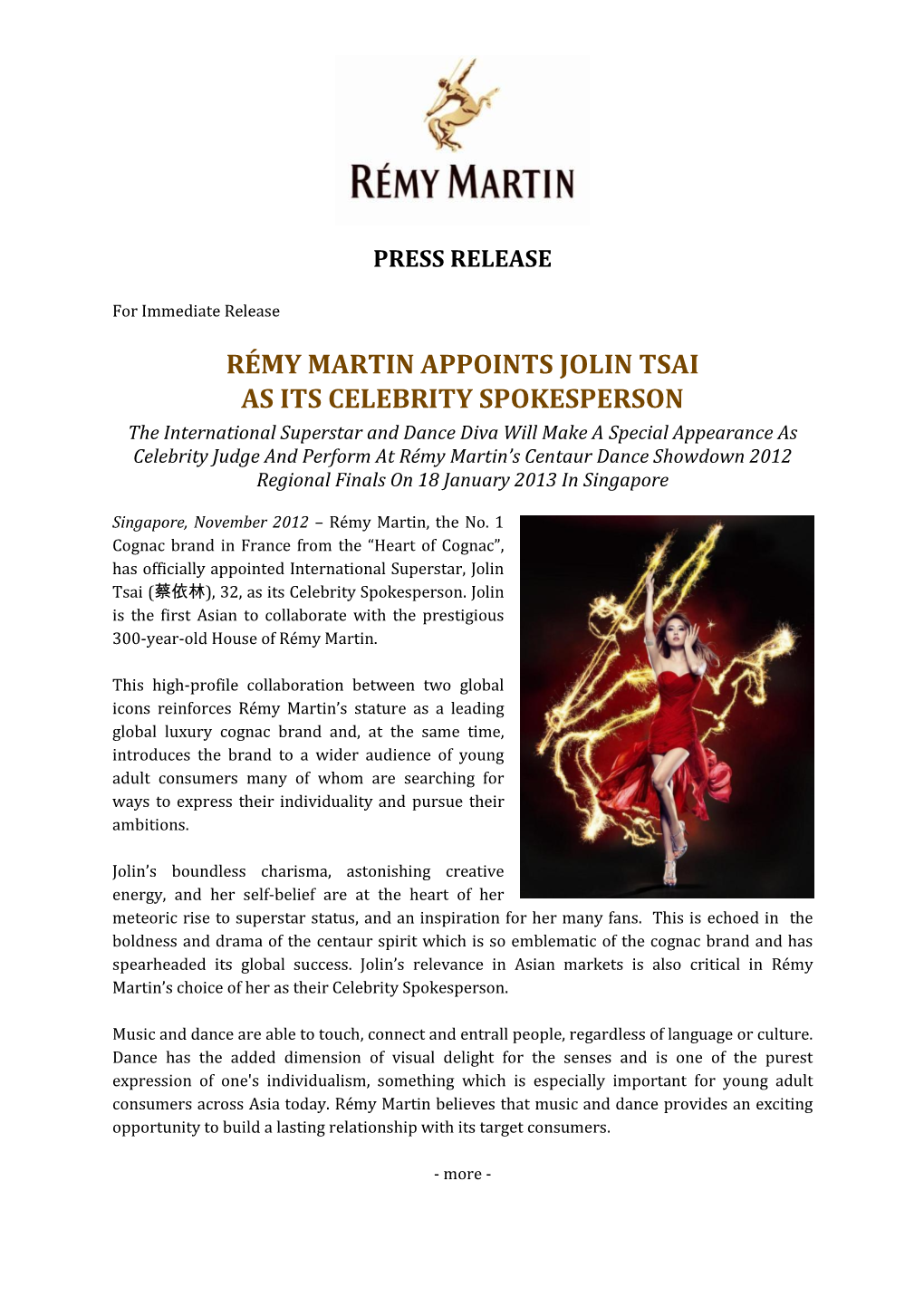Rémy Martin Appoints Jolin Tsai As Its Celebrity Spokesperson