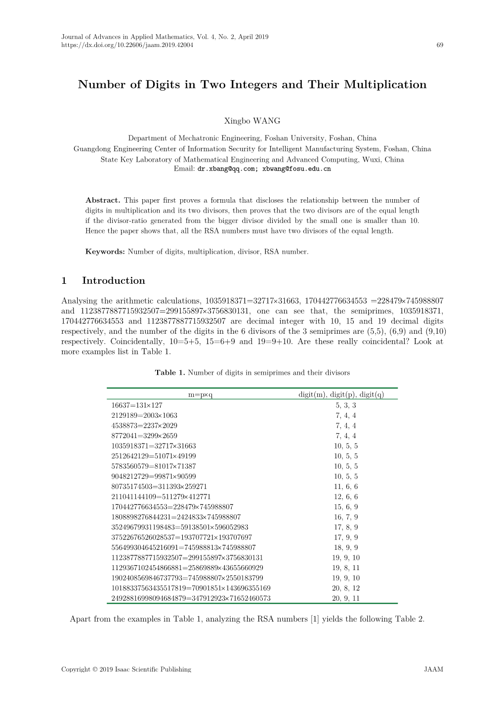 Number of Digits in Two Integers and Their Multiplication