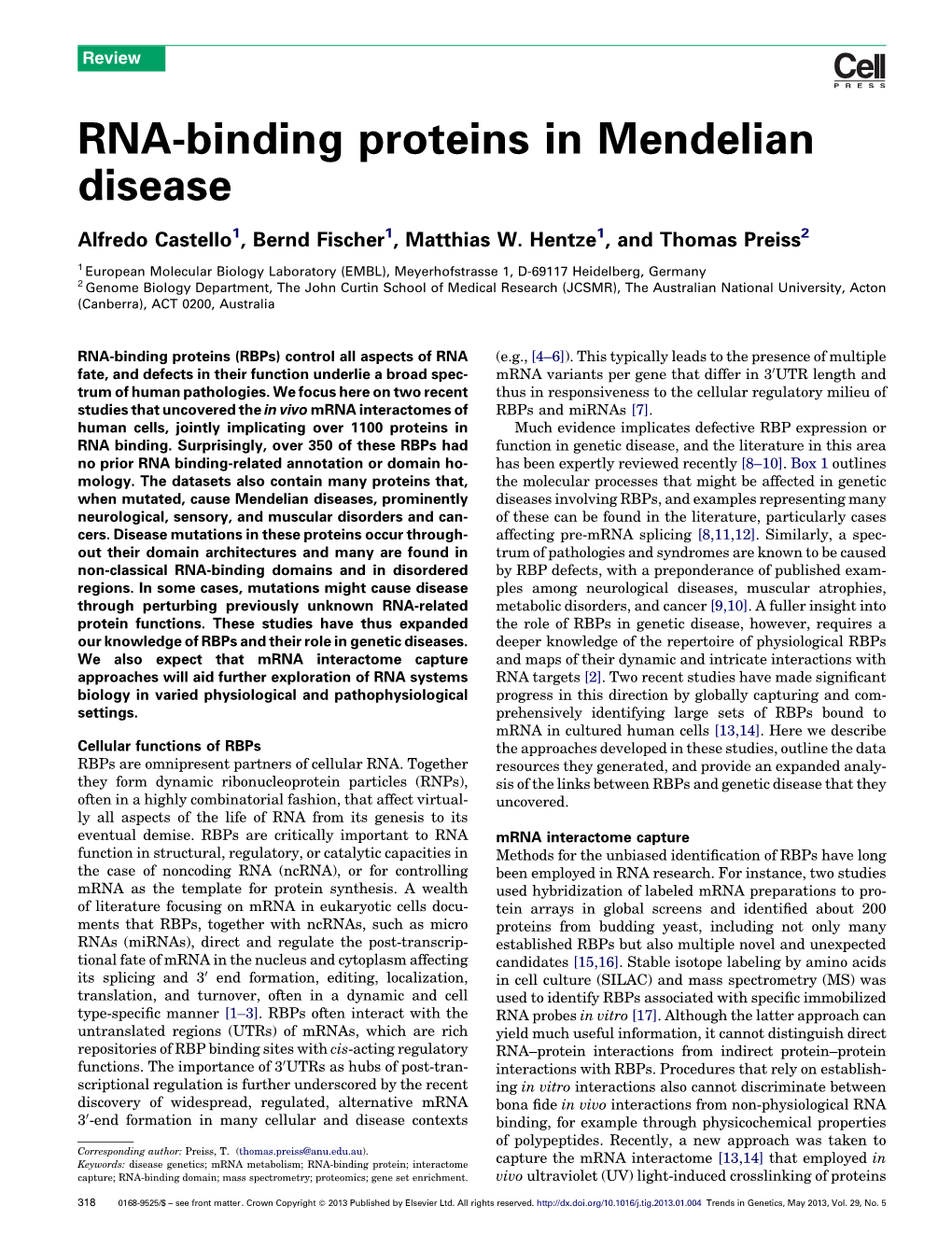 RNA-Binding Proteins in Mendelian Disease