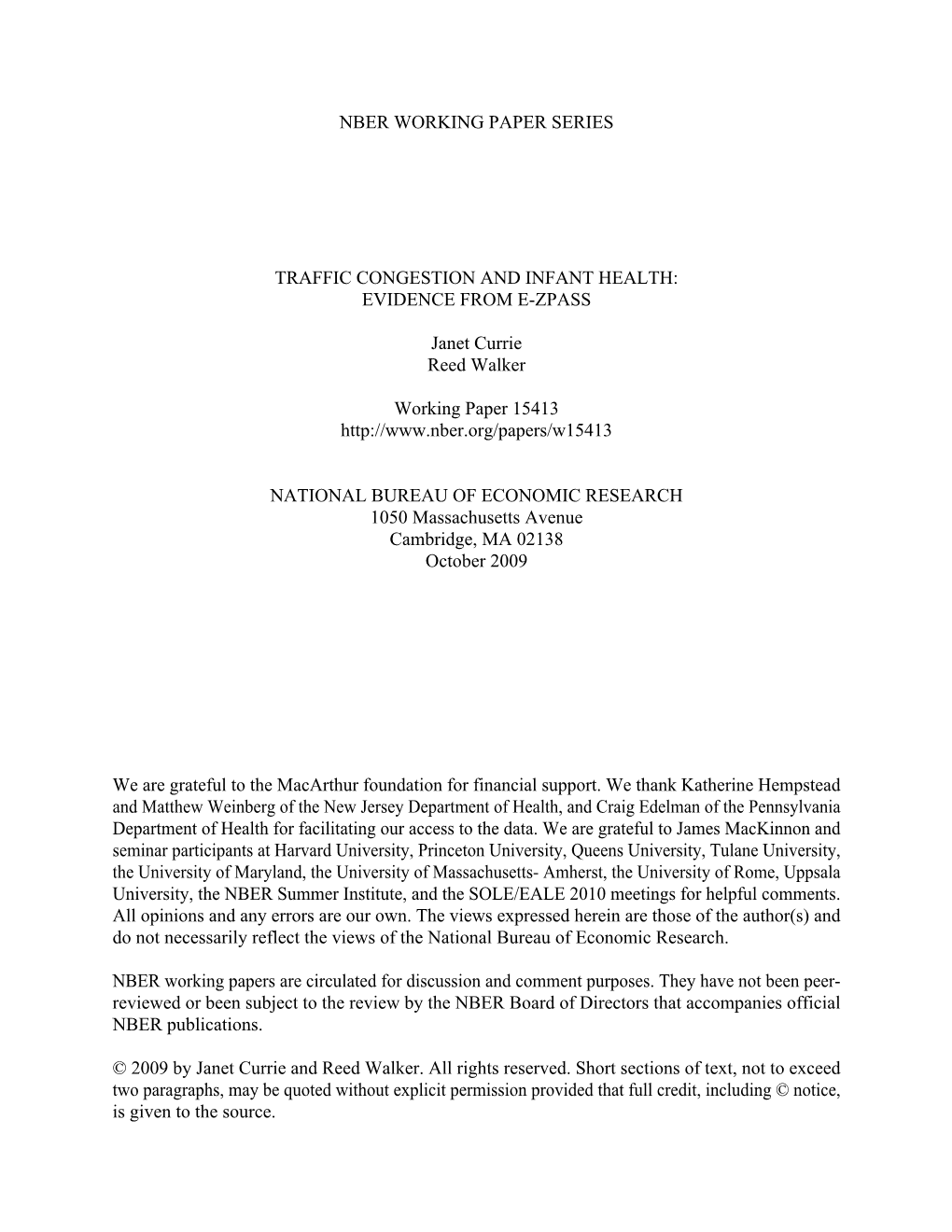 Traffic Congestion and Infant Health: Evidence from E-Zpass