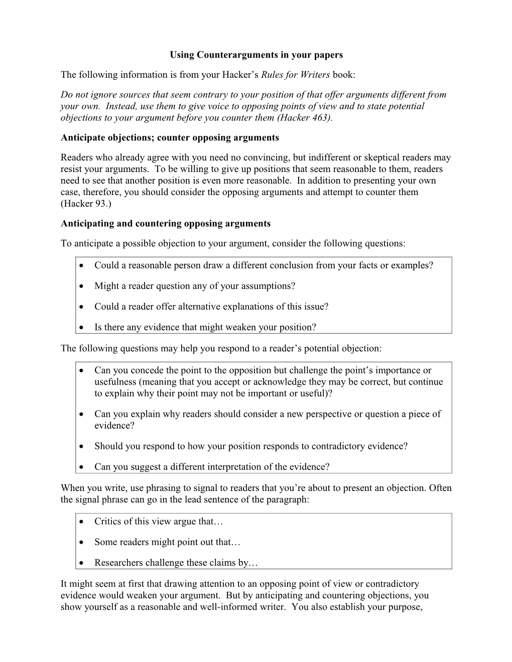 Using Counterarguments in Your Papers