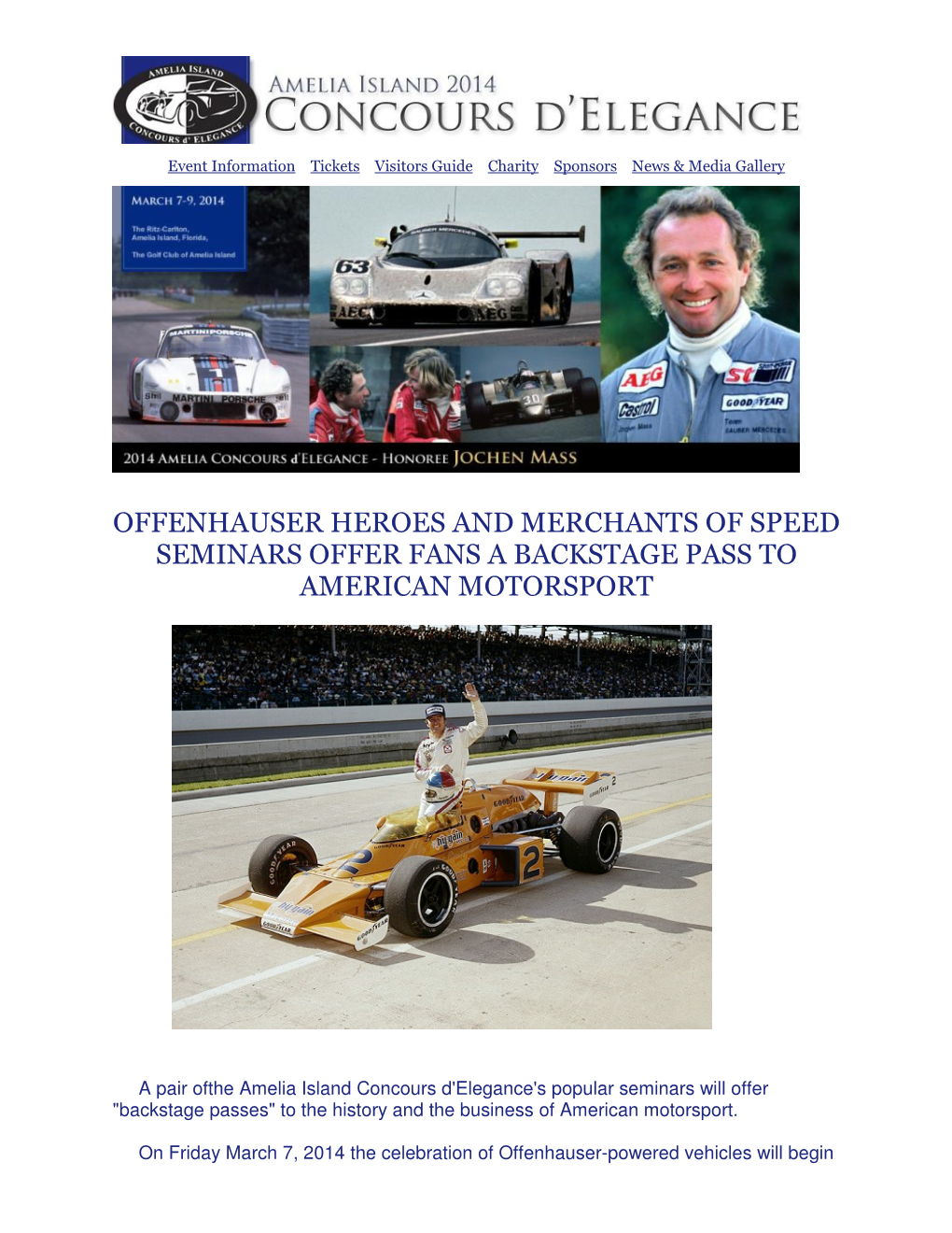 Offenhauser Heroes and Merchants of Speed Seminars Offer Fans a Backstage Pass to American Motorsport