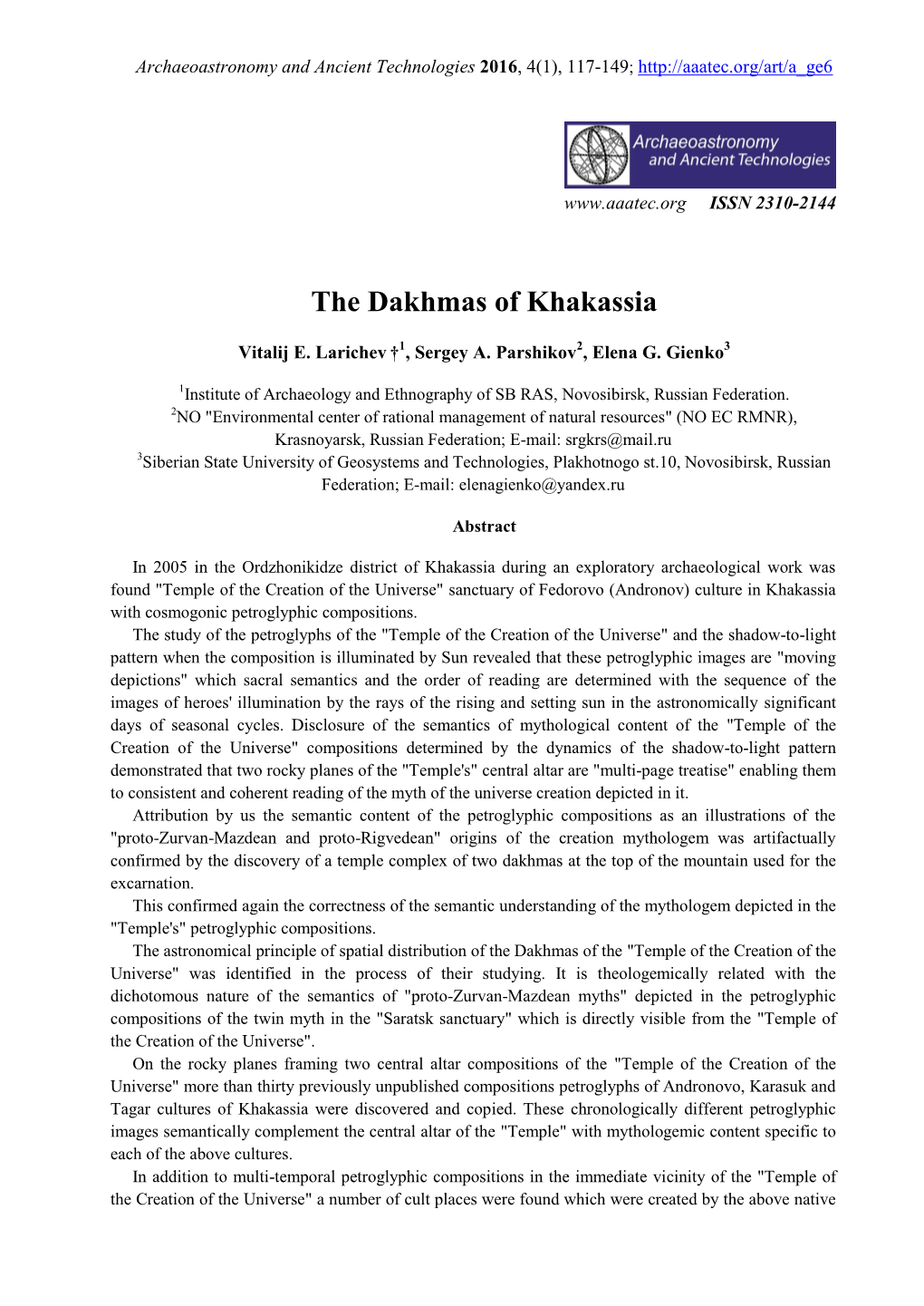 The Dakhmas of Khakassia