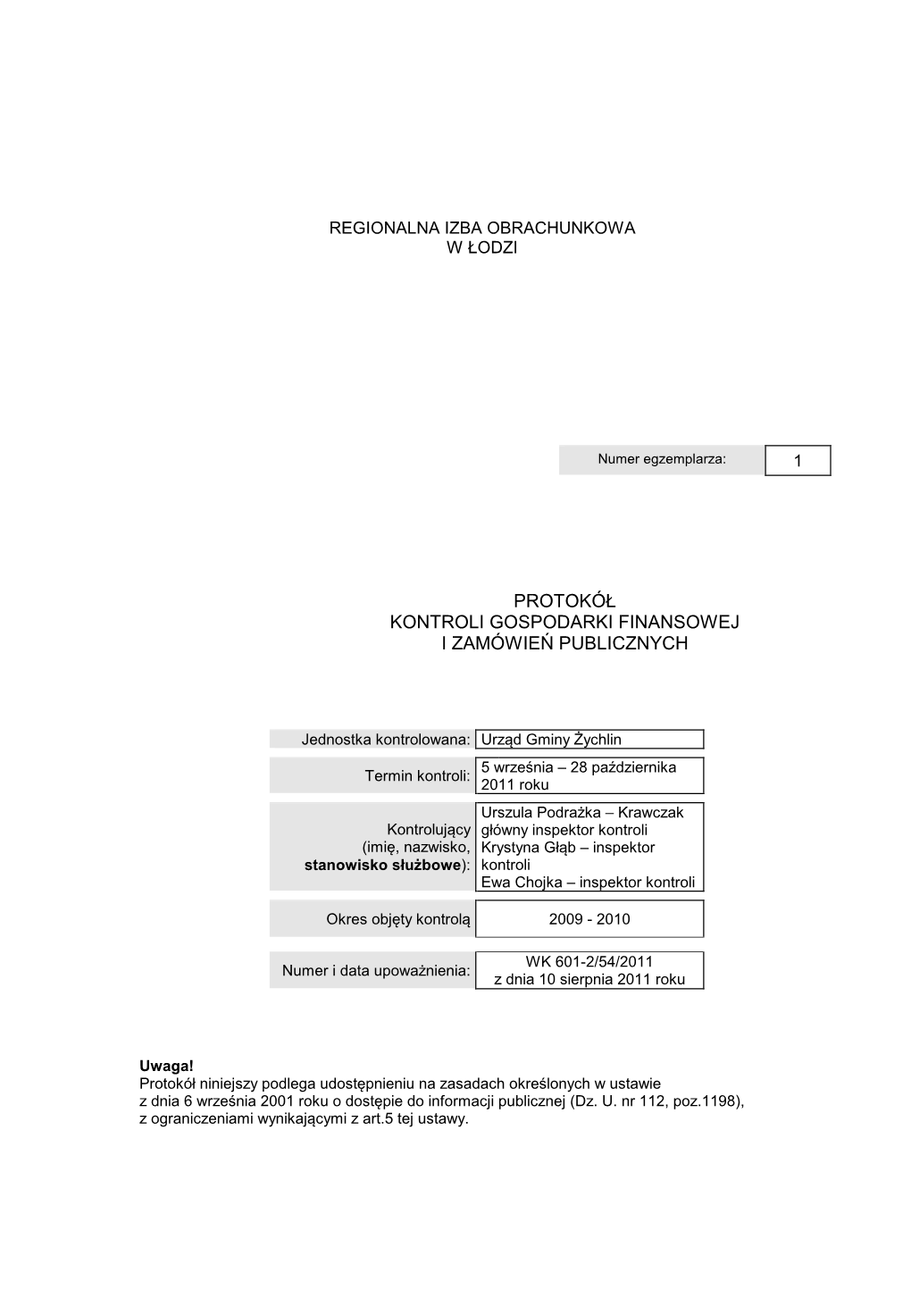 Protokół Kontroli Gospodarki Finansowej I Zamówie Ń Publicznych