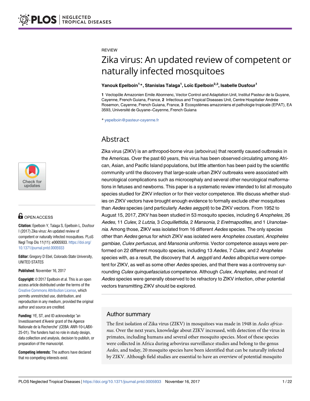 Zika Virus: an Updated Review of Competent Or Naturally Infected Mosquitoes