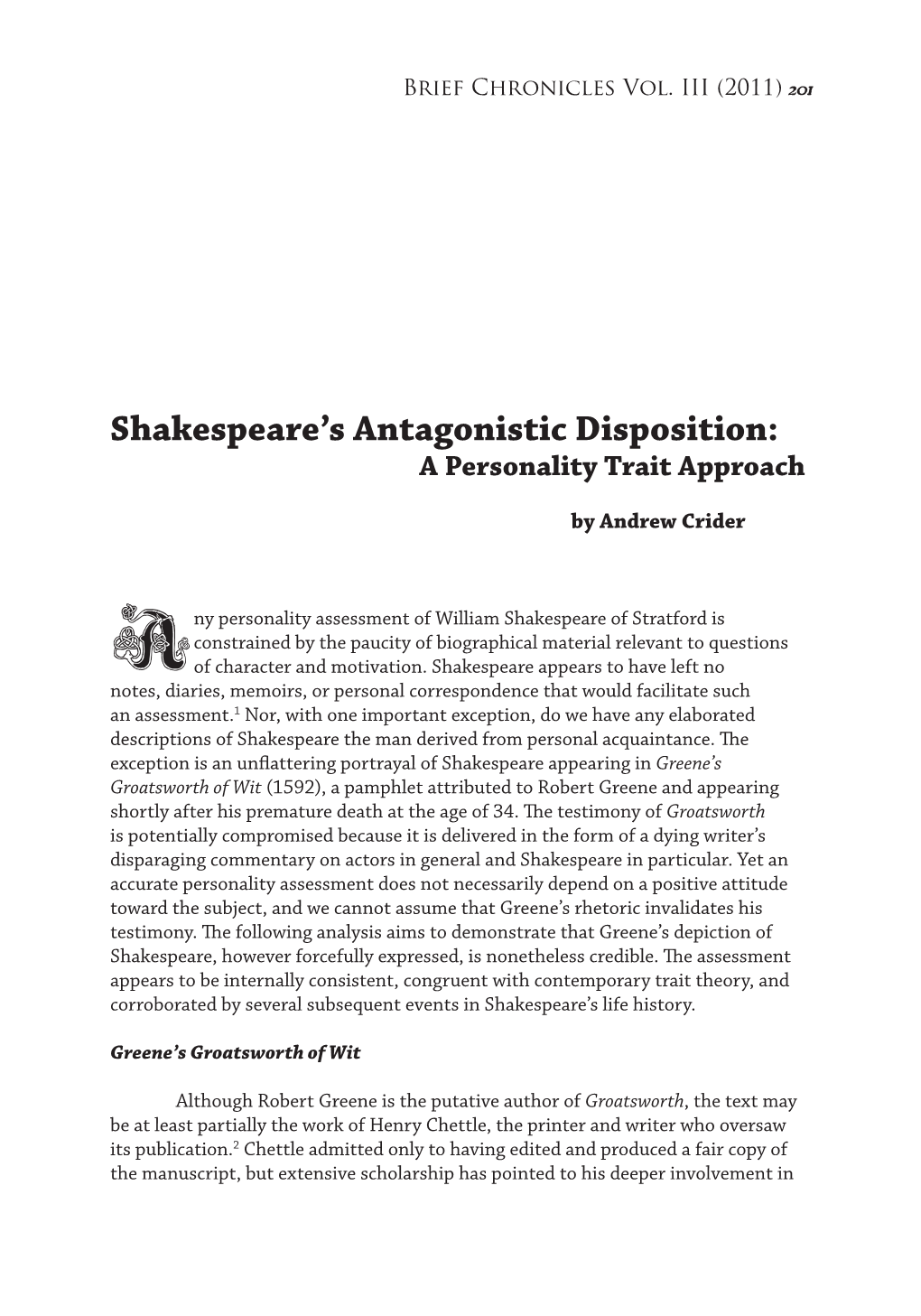Shakespeare's Antagonistic Disposition