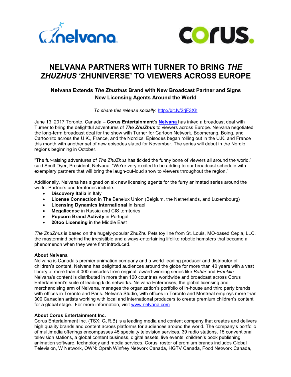 Nelvana Partners with Turner to Bring the Zhuzhus ‘Zhuniverse’ to Viewers Across Europe