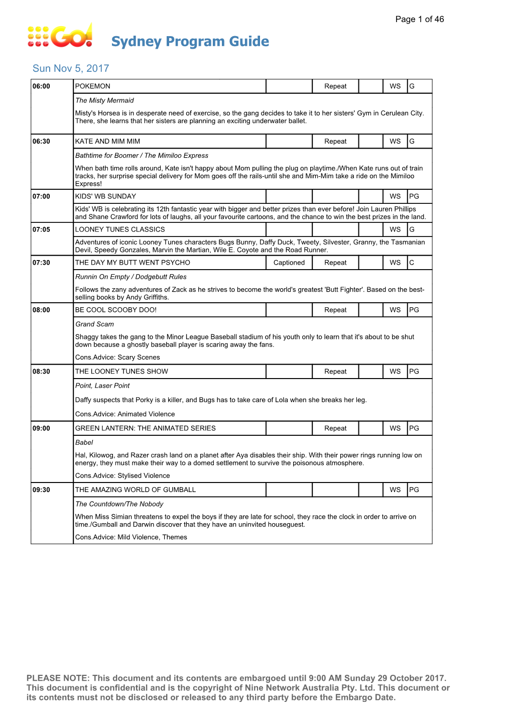 Sydney Program Guide