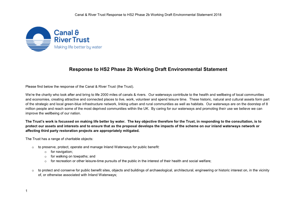 Response to HS2 Phase 2B Working Draft Environmental Statement 2018