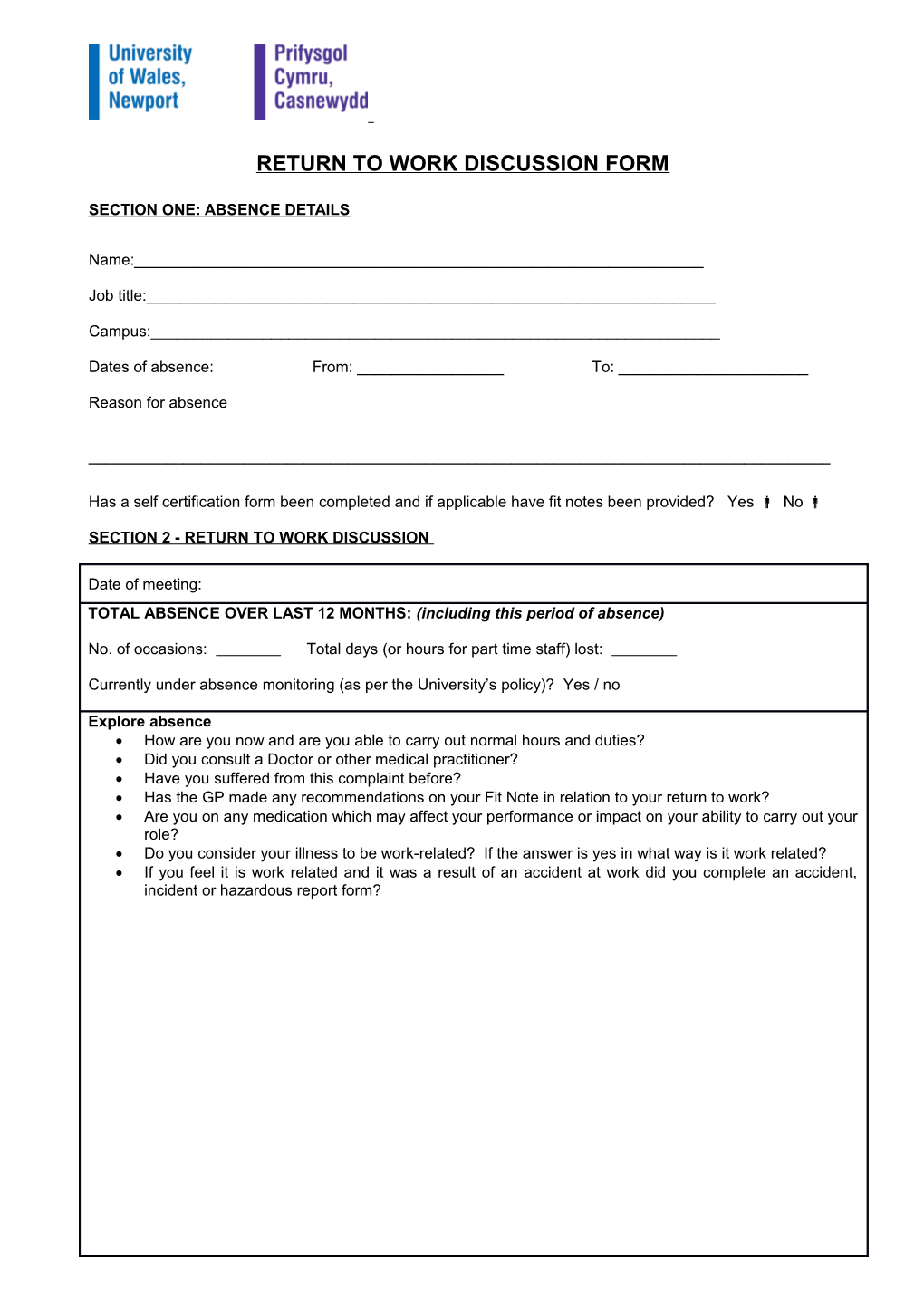 Sickness Interview Form